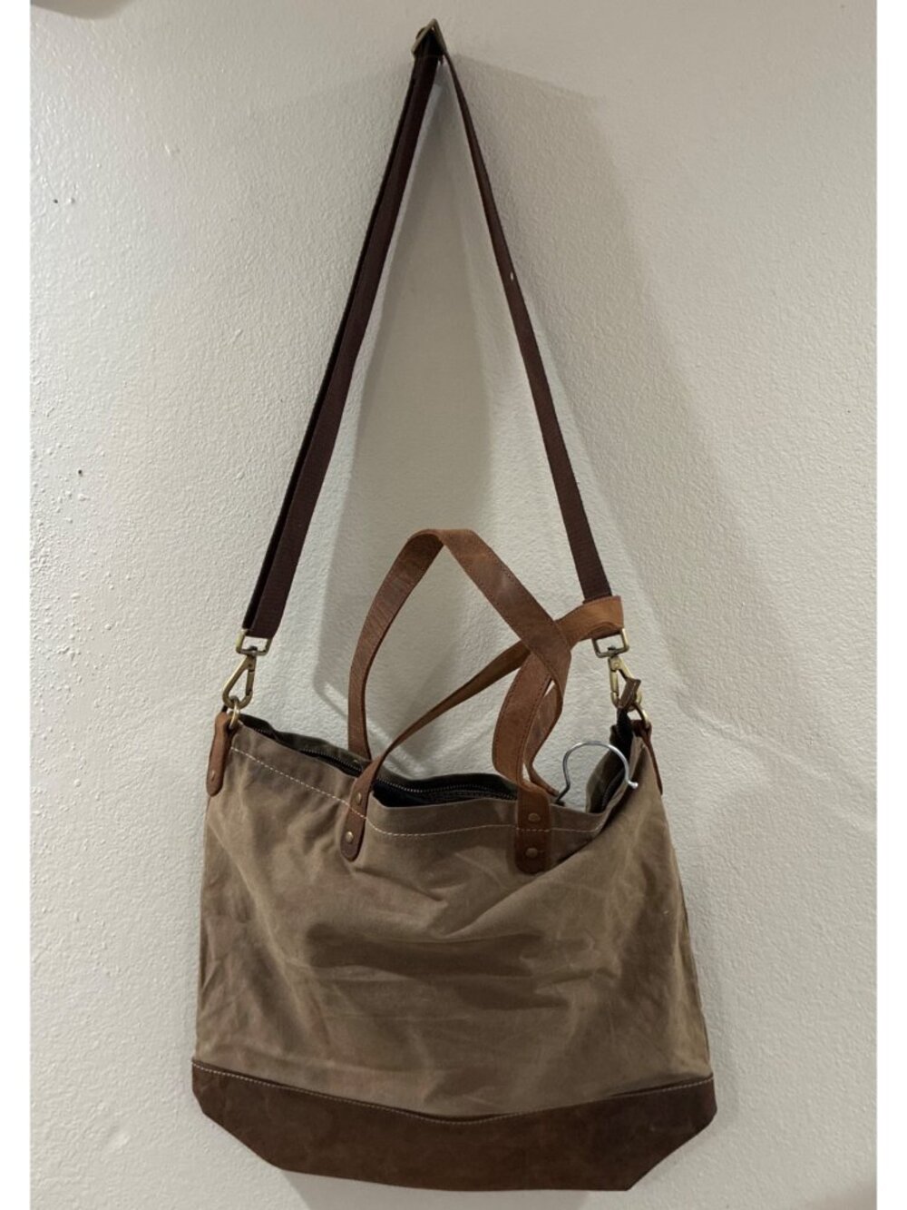 Kiko Leather Boyfriend Tote mixed-media design canvas leather brown crossbody